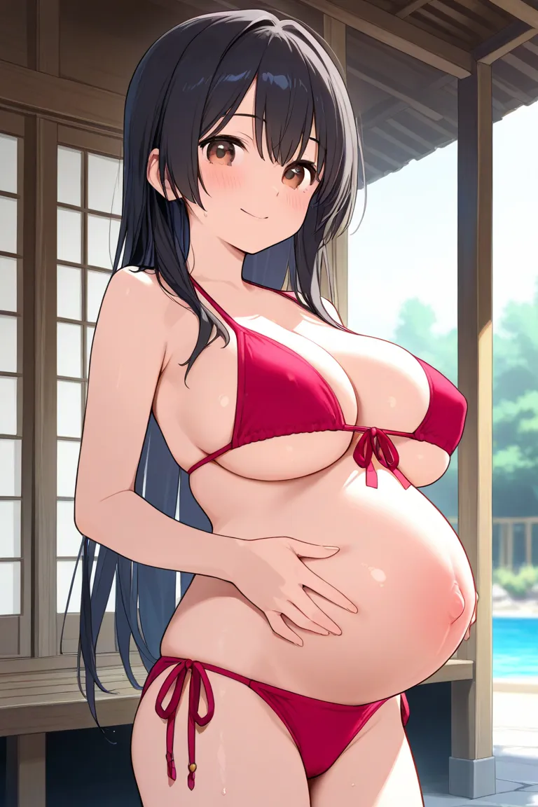 pregnancy、 breast milk、 popup、swimsuit、Shrine maiden