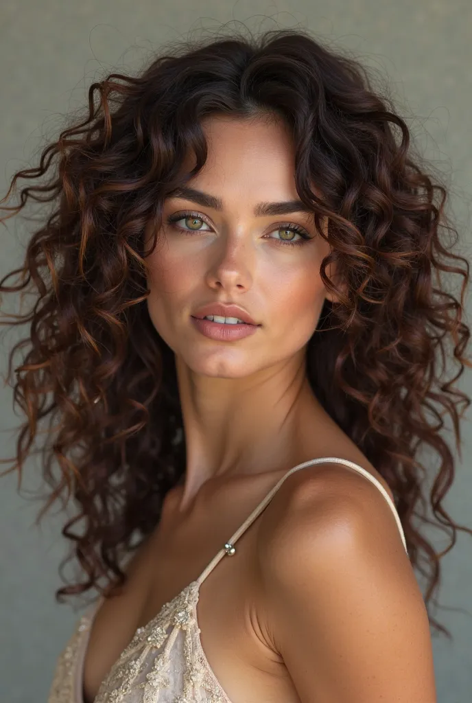 Create an attractive gorgeous curly brunette 3 photos 