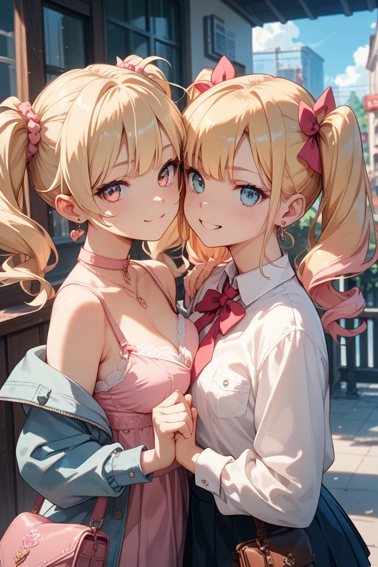 TWO GIRLS、 pink twin tails、Blonde Twin Tails