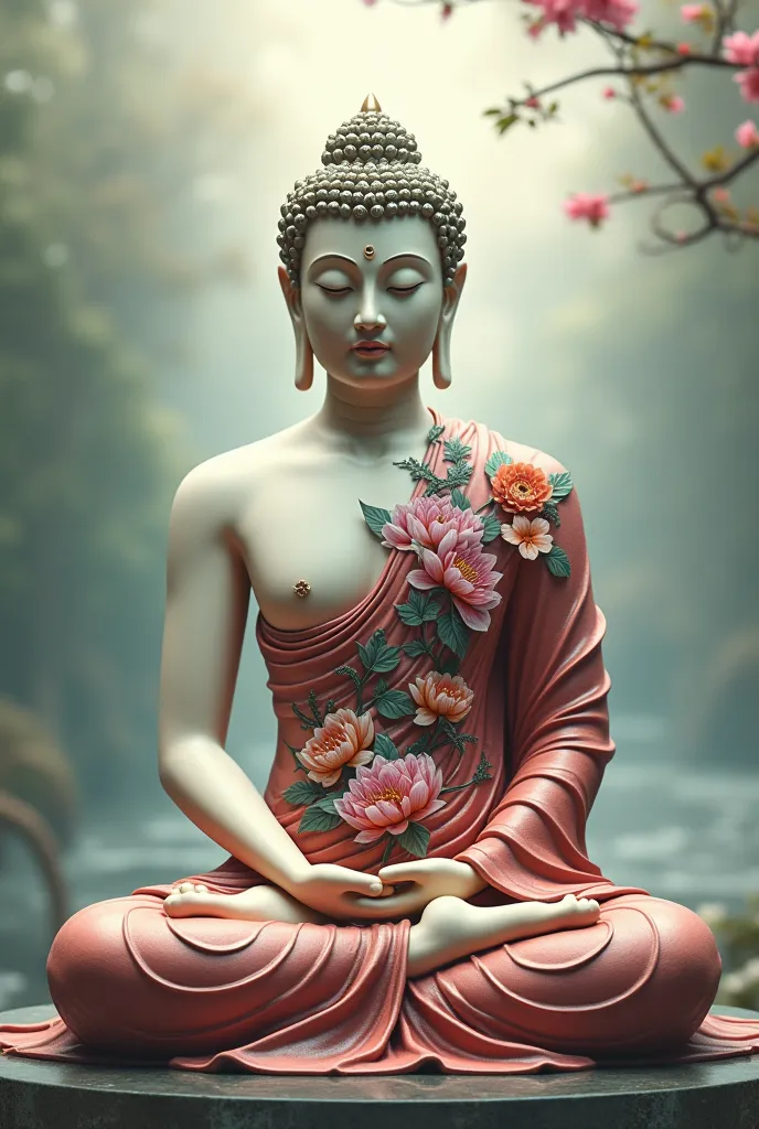 Buddha with flowers tattoo