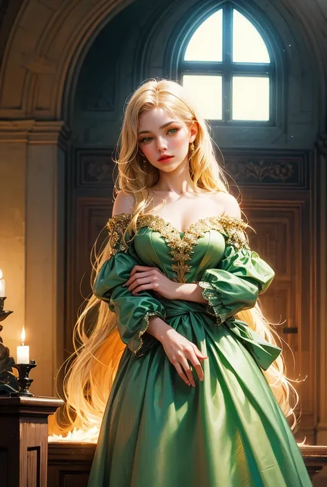 Dark fantasy archer blonde green dress