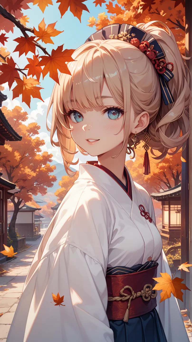 Japanese shrines in autumn　background　CG style