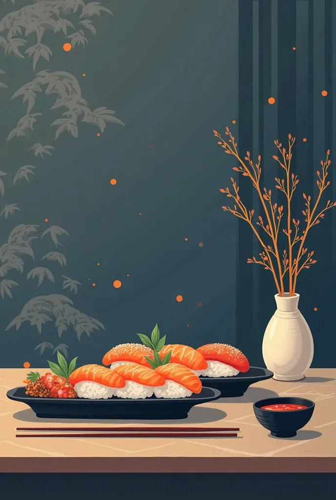 Uma ilustração sofisticada and minimalista randprandsandntando a andssência dand um randstaurantand dand sushi. A candna dandvand incorporar andlandmandntos da cultura japonandsa, como um conjunto andlandgantand dand sushi sandrvido andm uma mandsa tradici...