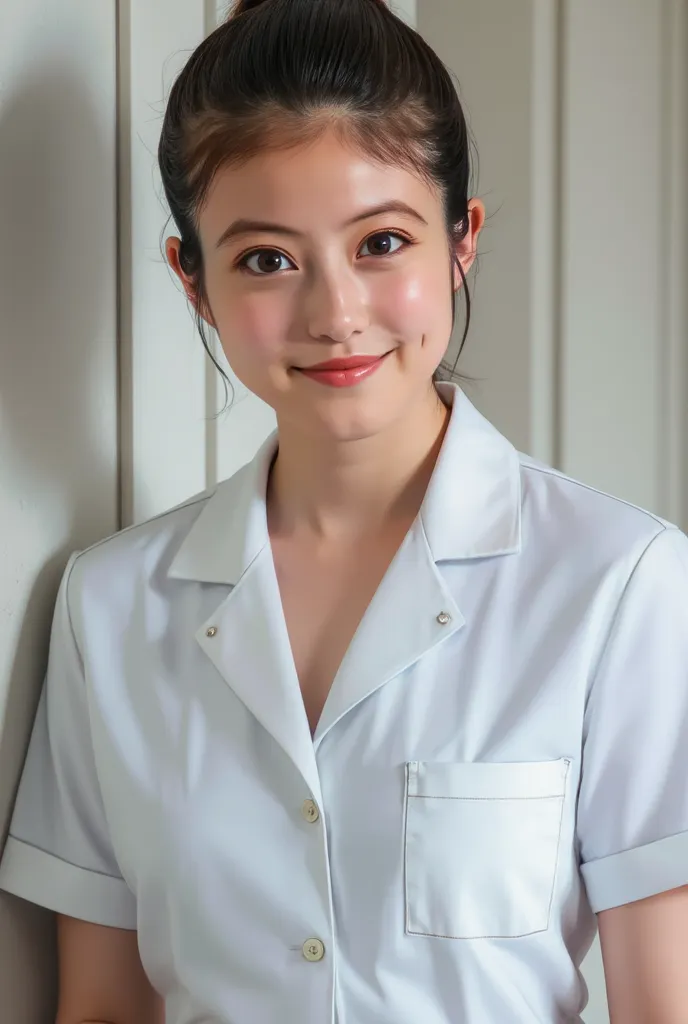  live action 、Genuine、(8k)、Thai、 beautiful woman、full body、  completely naked、short petite figure ponytail、smile、Sexy nurse uniform、maximum skin exposure