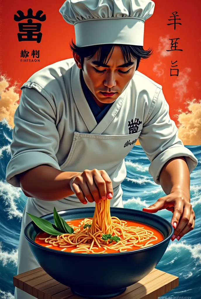 Le grand Ramen au large de Kanagawa Poster