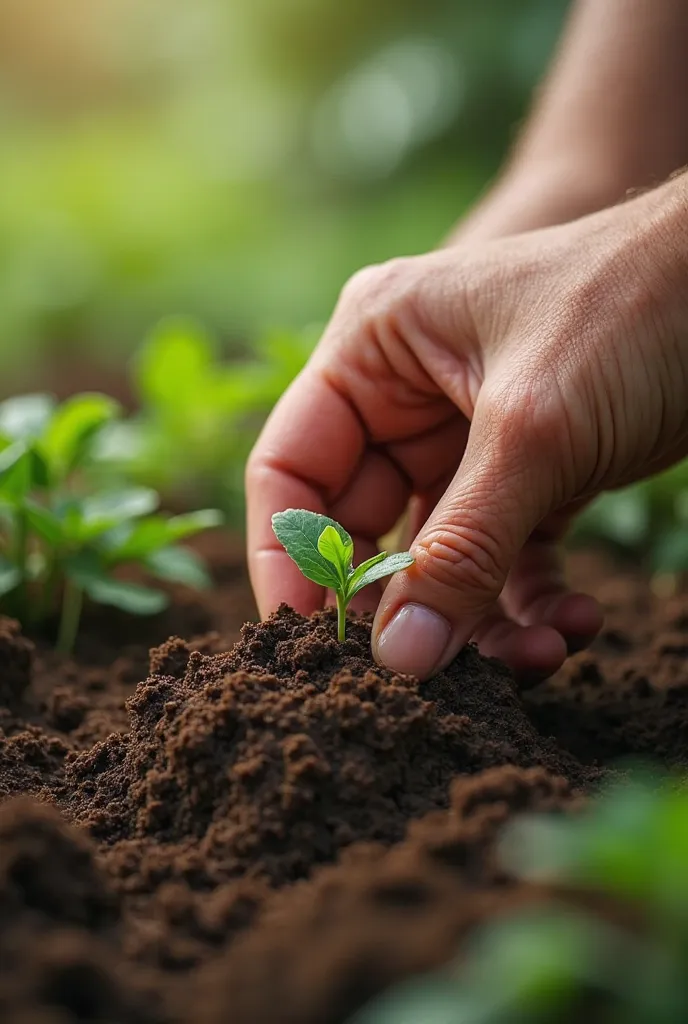 Hand planting a seed in the ground