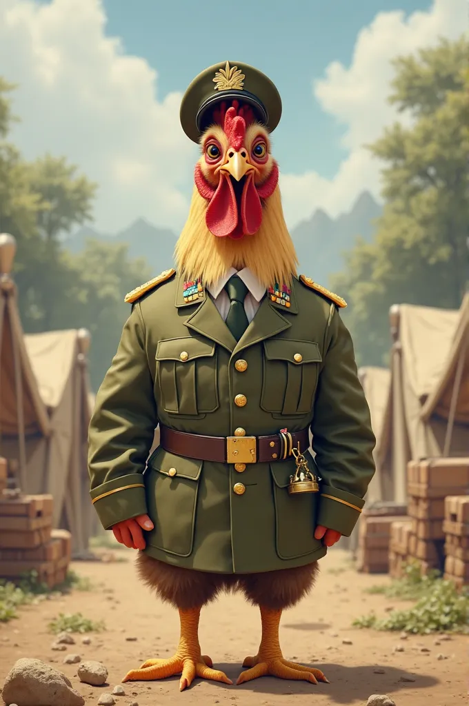 Chicken dressed as a soldier