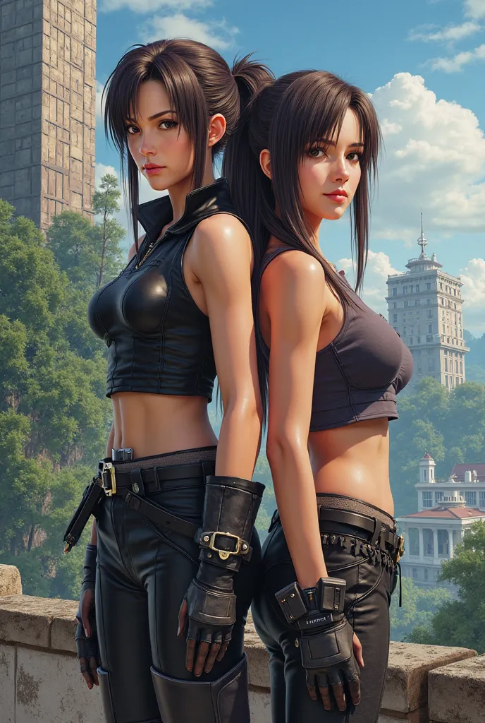 Generate an a4 image of tifa and aerith from final fantasy 7

