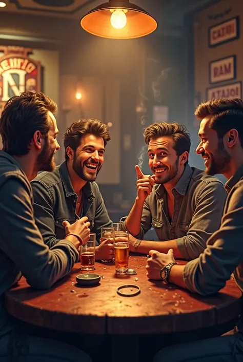 It generates a man and his group of friends drinking in a bar