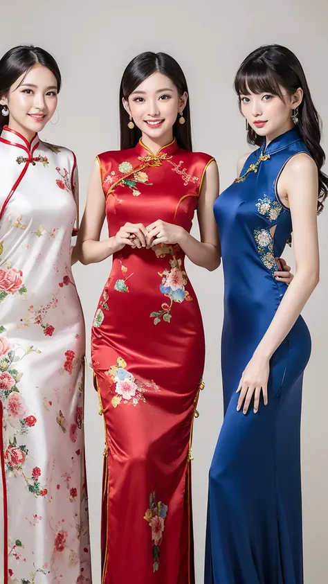 4 beautiful girls，4 beautiful girls in long cheongsam，fashion model