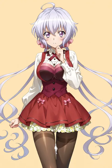 (( 1 girl)),Symphogear, Yukine Chris , Yukine Kurisu、tights、Lots of semen on clothes、Official Art、and get a thigh job while removing your gaze、Pinch your dick between your thighs、viewer, masterpiece, very aesthetic、Light powder、Neon Hair、