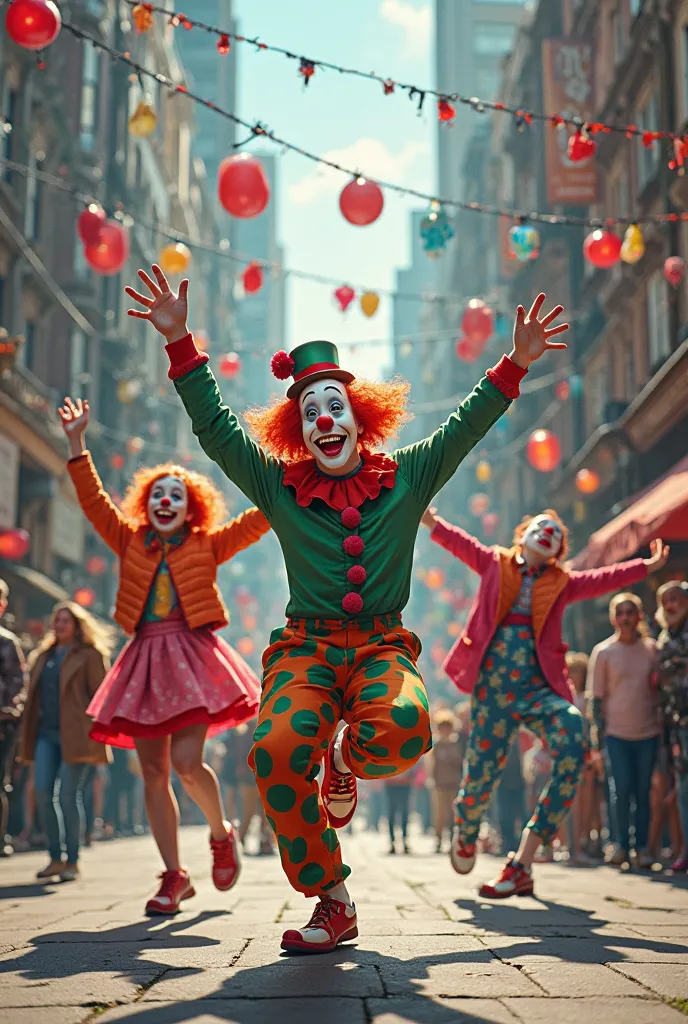 clowns dancing in the street