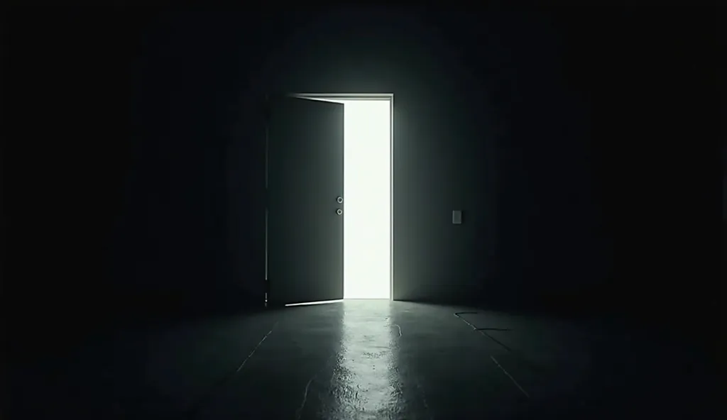 Minimalist, Dark, Futuristic, Sci-fi, Surreal, Abstract
Dark room, Slightly open door, Bright light shining through, High contrast, Mysterious glow
Mysterious, Dramatic, Cinematic, Eerie, Unknown
Symmetric composition, Strong vertical light beam, Negative ...