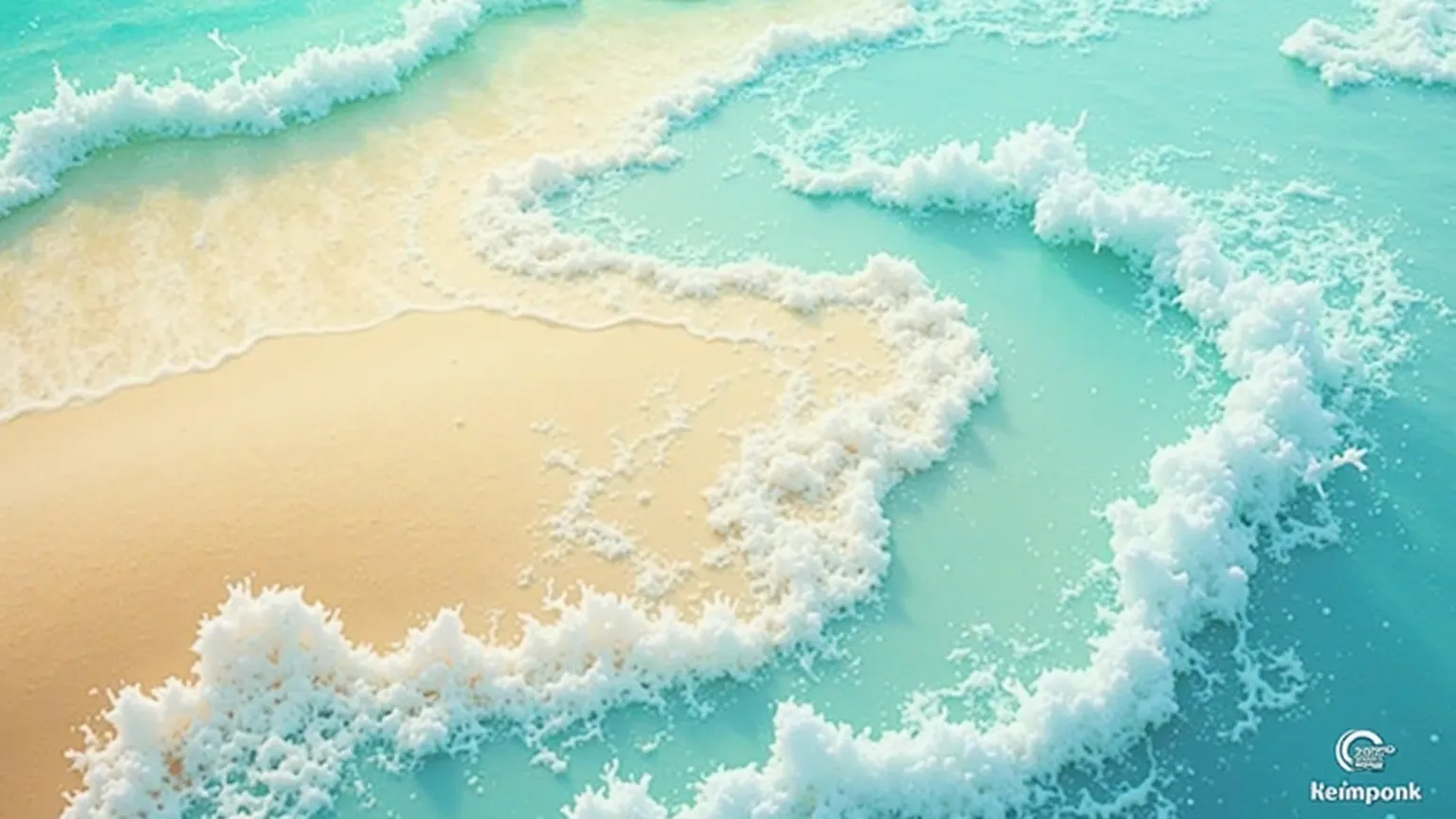 A vibrant and energetic short intro featuring a seamless blend of rolling ocean waves and golden sand swirling together in smooth, fluid motion. The animation transitions with soft splashes and sand particles forming a bright, cheerful background. The colo...