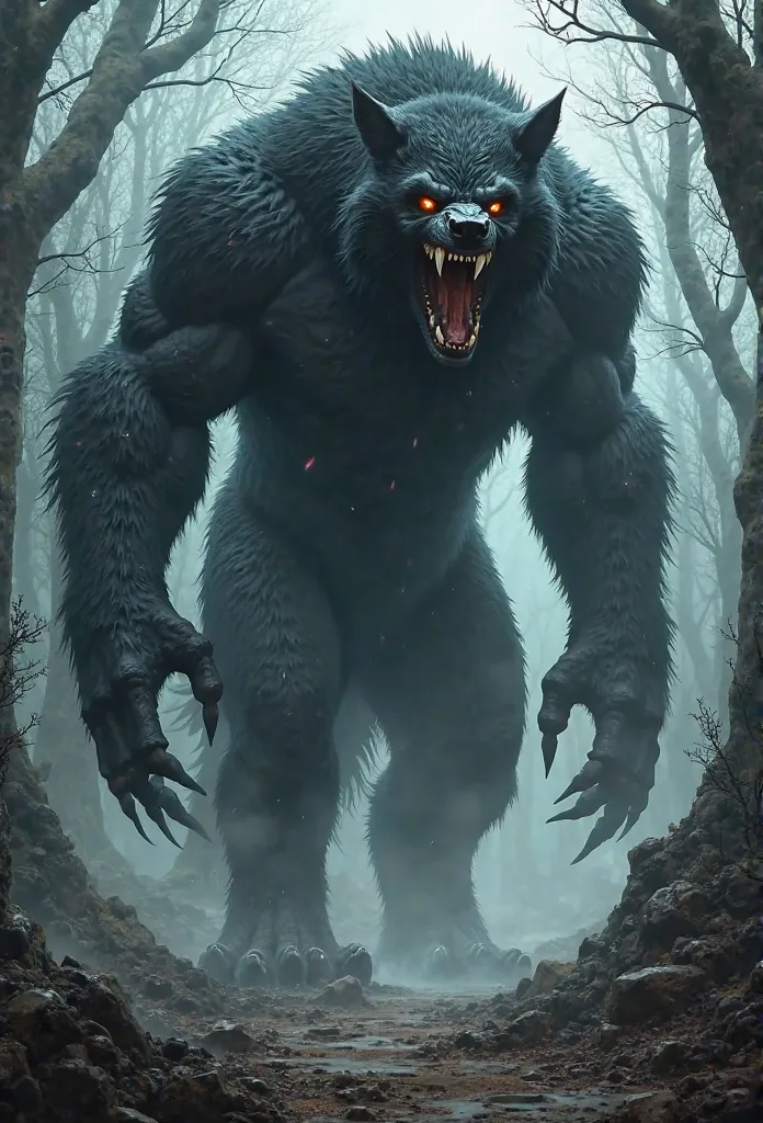 werewolf, Gigantic black humanoid wolf.