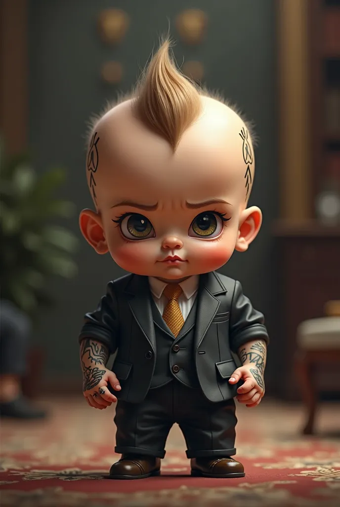 Powerful little tattooed baby boss