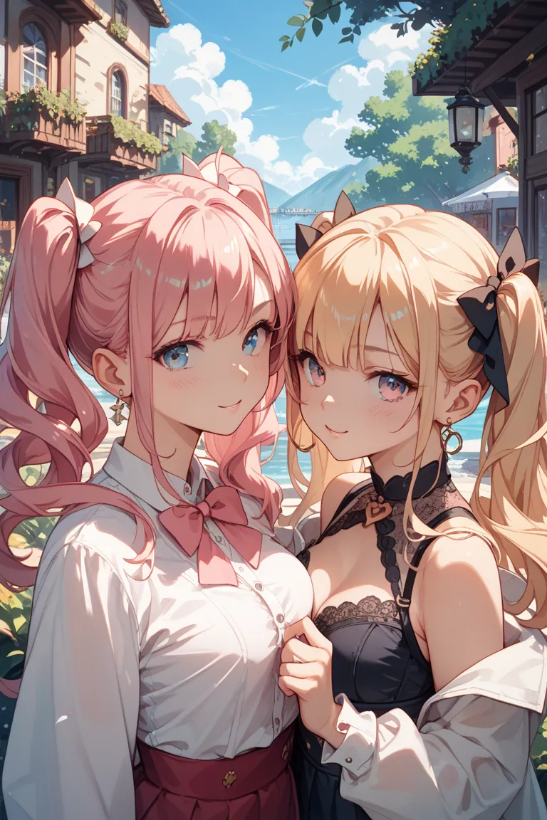  2 women、Pink Haired Twin Tails and Blonde Twin Tails