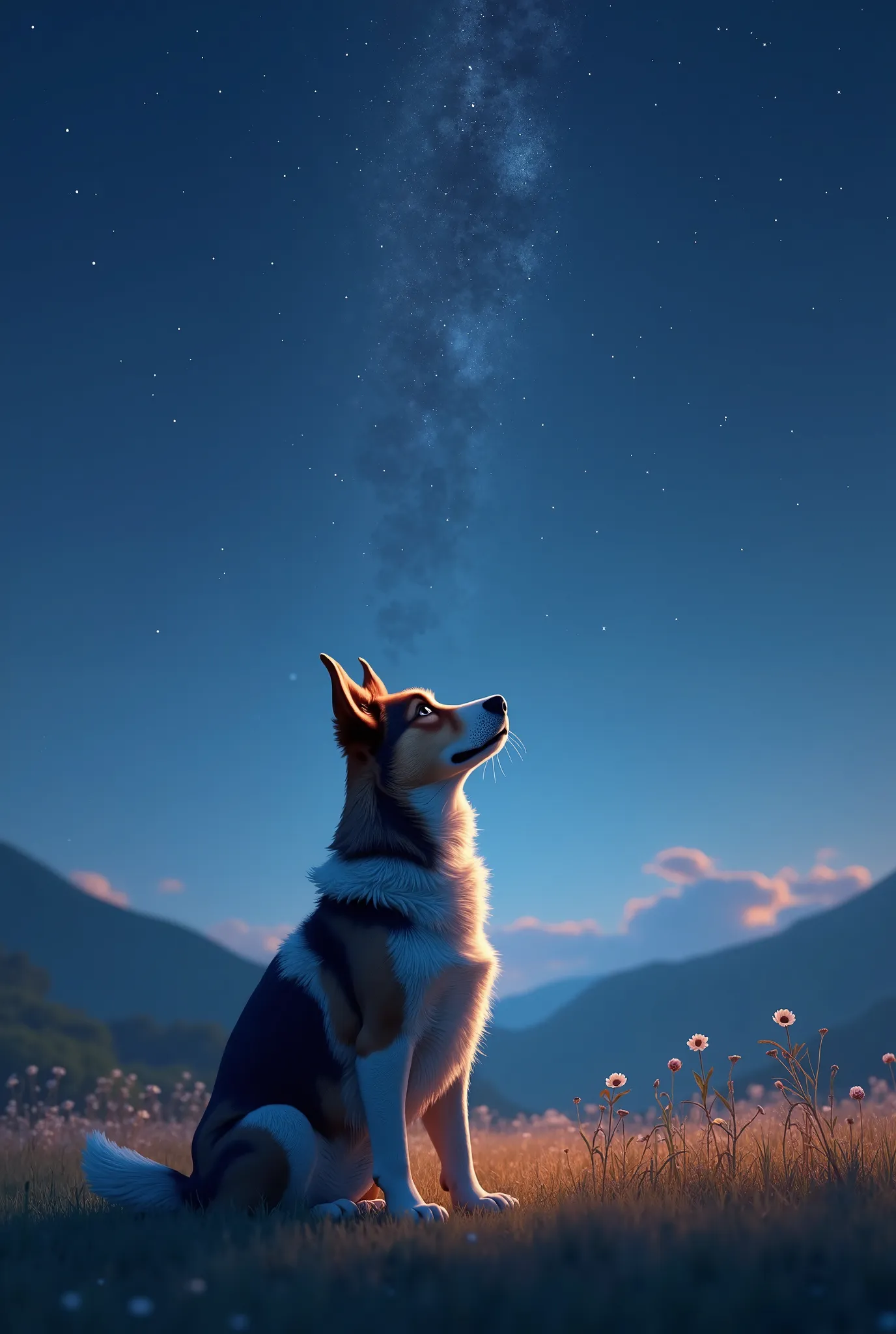 Create me a dog looking at the star 