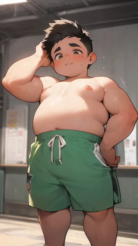 beautiful, chubby, (very short hair),plump face, ( prank) (high school student),(( young)), ((Unisex!), ((boyish)), ( foreign), thick, overweight, (thick), (Nipples), (cute), (belly button), (chubbyした体), big belly, (sweaty body), ( Smelly Body ), ( eyelash...