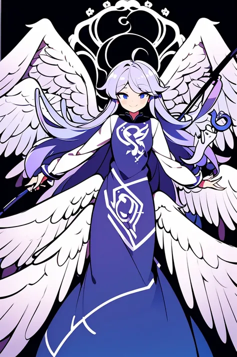 an animated anime drawing of a woman with huge wings holding a staff, well-formed face, ultra cute face, ultra detailed eyes, ultra detailed hair, ultra cute, ultra beautiful, ((high end)), (UHD picture), (best quality,4k,8k,highres,masterpiece:1.2), top-q...