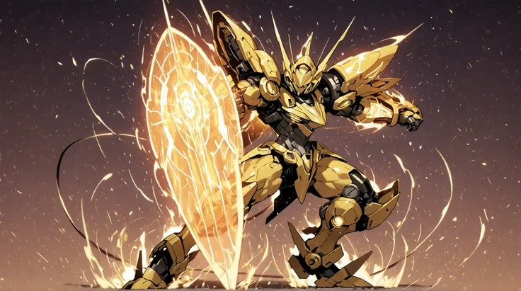 solo, silhouette, shadow of Female Mecha Suit, Feminine character, In A Yellow Mech, wallpaper quality, on a loading screen, fighting stance, solo, aura, waist up, (Female Body, Mechanical Appearance, wires for Hair), sinister stare, neon lighting, glowing...