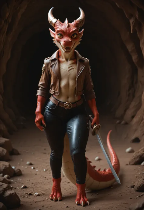 masterpiece, best quality, amazing quality, very aesthetic, high resolution, ultra-detailed, absurdres, newest, photorealistic , hyperrealism, photography, realistic, kftenhance BREAK 1girl, solo, kobold, furry dragon, short stature, red skin, red horns, h...