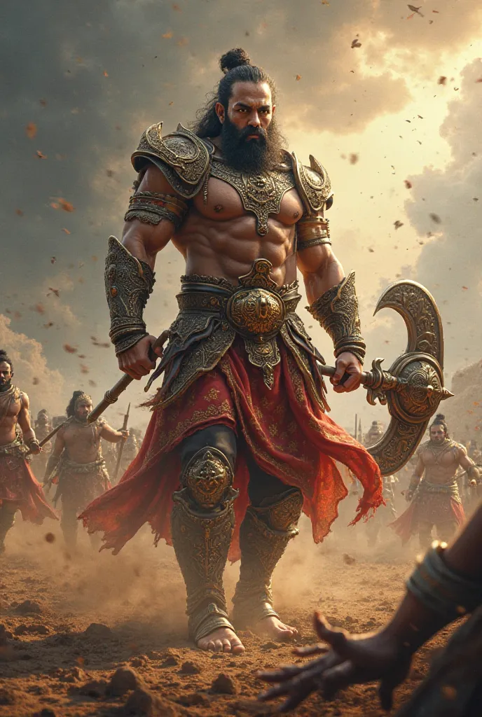 Mohanlal as Bheem in Mahabharata fighting in Kurukshetra 