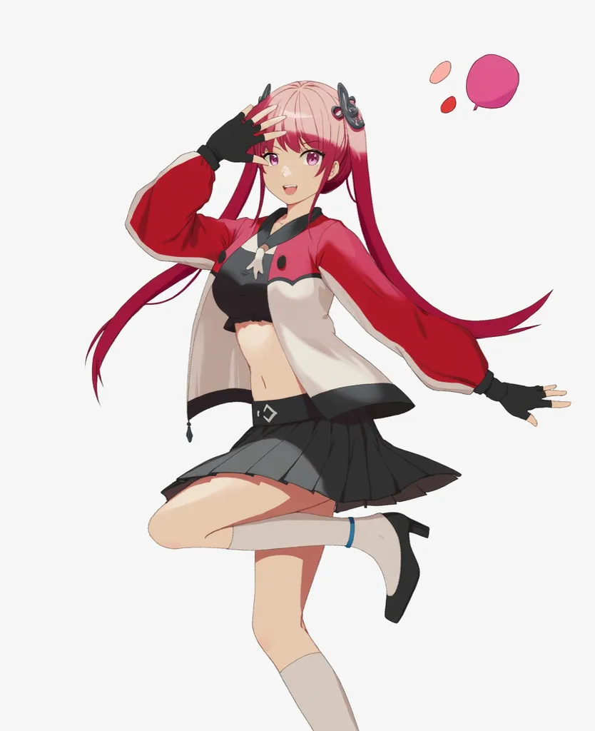 anime girl with red hair and black dress dancing with a pink balloon, an anime drawing inspired by Rei Kamoi, pixiv, shin hanga, pink twintail hair and cyan eyes, (anime girl), anime character, anime moe artstyle, anime girl, an anime girl, haruno sakura, ...