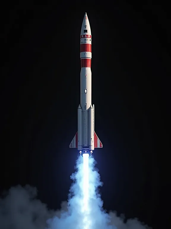 (HD 4K realistic: 1.1) (selling complete: 1.1) already (already vertical: 1.2) (white ballistic missile, intriguing details: 1.0) (ballistic missile top of the red missile: 1.2) (large blue ignition exhaust: 1.1) (blue thruster: 1.2) BLACK BACKGROUND