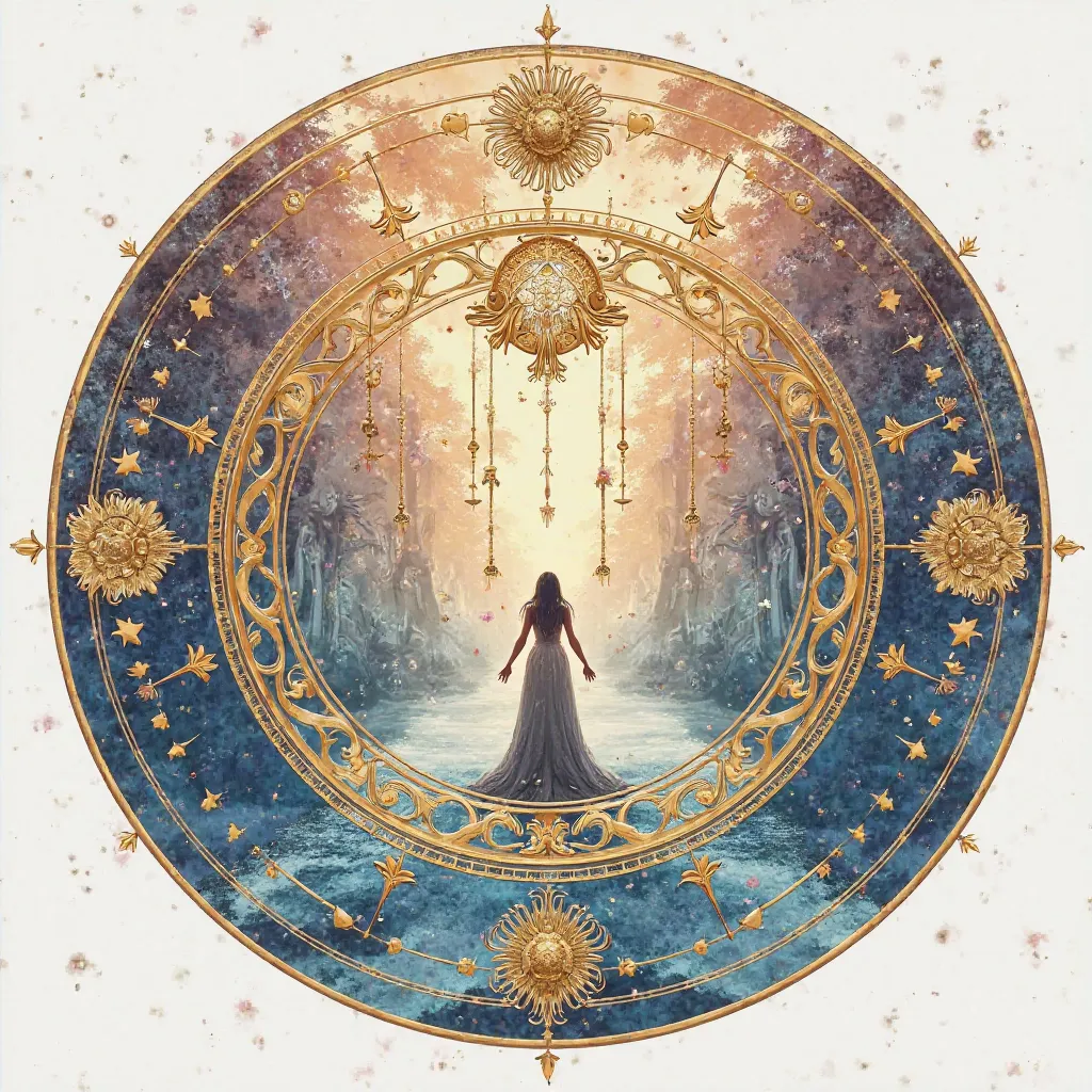 Design of luxury zodiac circle (((tarot card)), water color style, absolute circle.