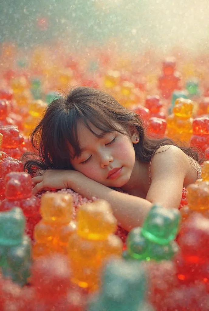 The girl is lying in gummy bears 