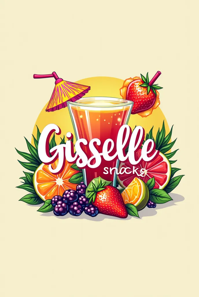 Make a logo of a fruit cocktail stand with the name of “Gisselle snacks” 