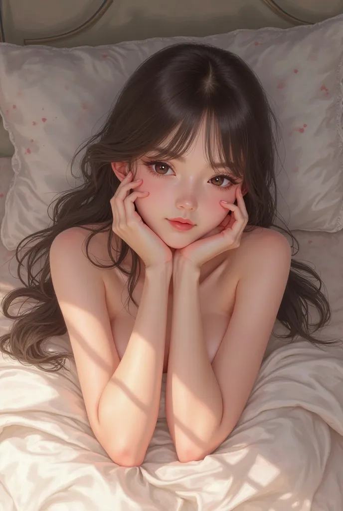 Anime girl naked white skin on bed