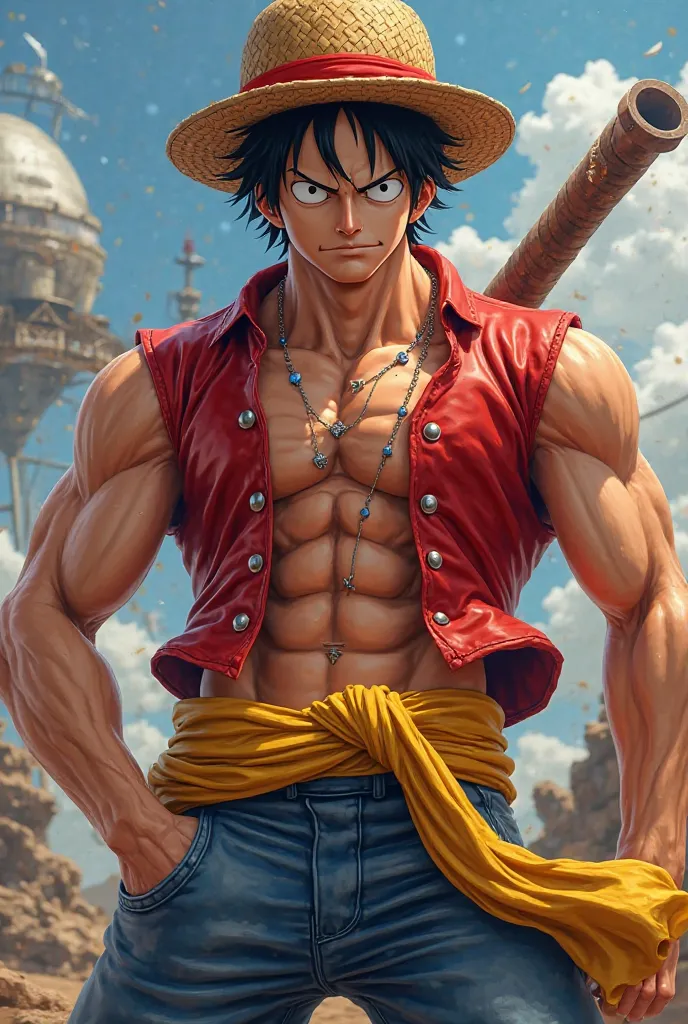 One piece luffy with cool body with overpowered and with vepon 