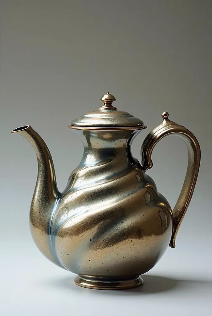 "A surreal teapot inspired by the golden spiral, with a fluid and dynamic shape,  as if it were in constant motion . Instead of a traditional body, the teapot seems to be formed by a continuous structure that wraps itself in a perfect spiral pattern, like ...