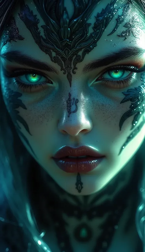 promt: (highly detailed:1.2),(best quality:1.2),8k,sharp focus,(subsurface scattering:1.1),(nsfw:1.1), (award winning photograph:1.2),1girl, (many many detailed black tattoos on face:1.2), by emb-rrf-low,(many many thick black dark tattoos on body nose and...