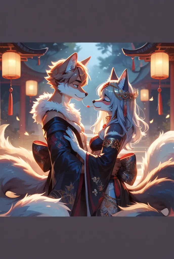 Let them Kiss , furry kitsune , muscles, boobs