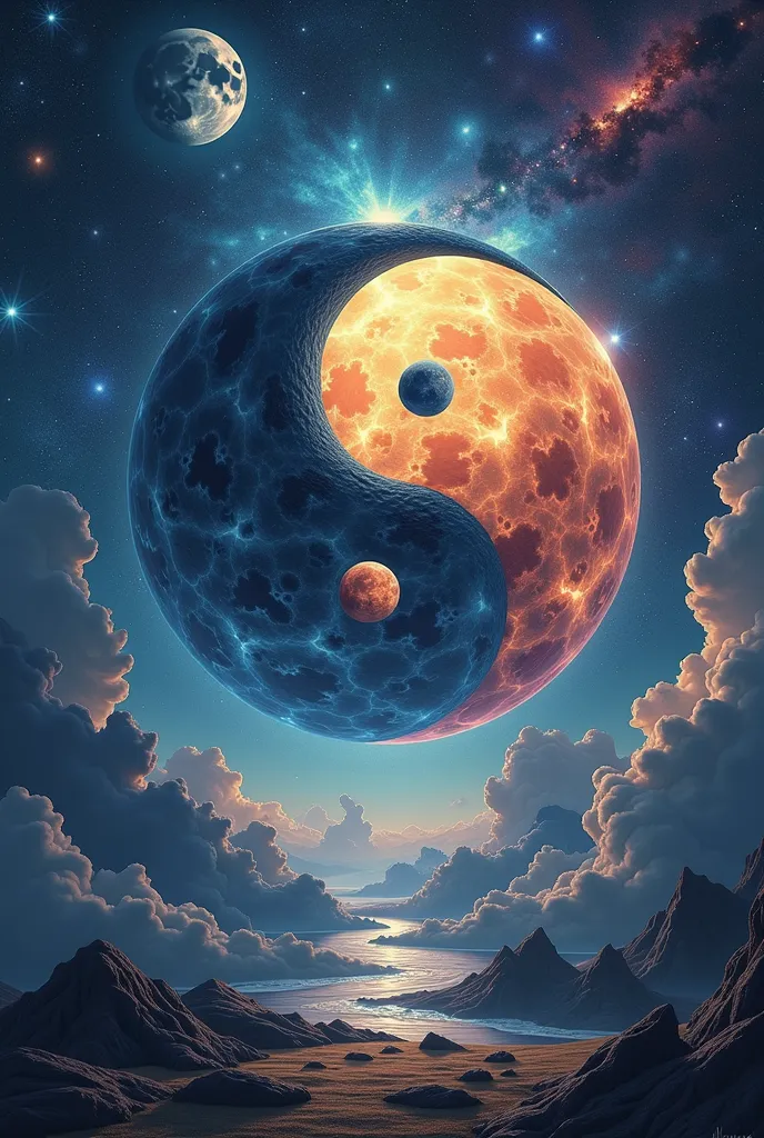 Yin yan is a symbol of balance and, Water Yin Yang, Stunning contrasting background, universe,  yin yang , Taoism, universe colorful ultimate moon gate, yinyang shaped, author：The J, Chinese Fantasy, Digital Art Pictures, Stunning digital art, two moons in...