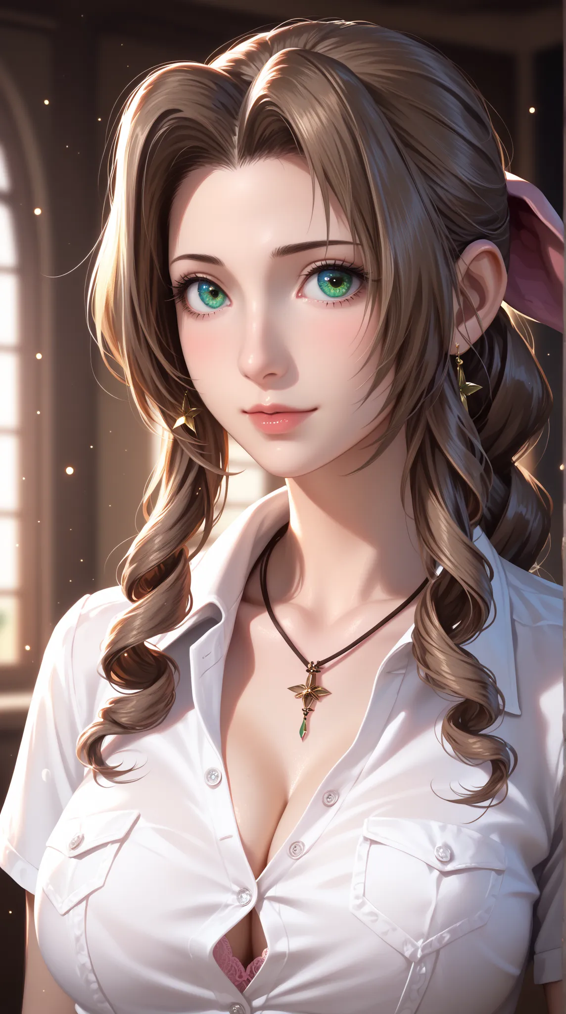 Enhanced Beauty, Detailed Illustration, 1girl, Solo, High Resolution, Masterpiece,High Details, HD, High Quality, Super Detailed,  (detailed face),face details, Anime Style, Earrings, Anatomically Correct,(delicate hands), More details, (detailed unbuttone...