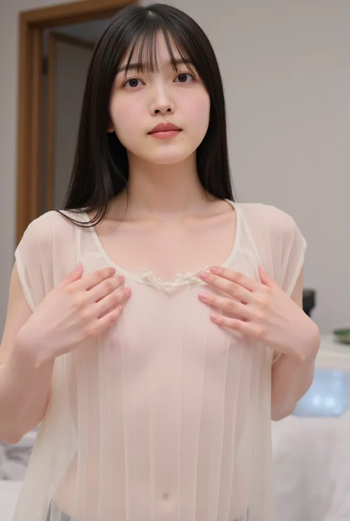 1 girl who died, solo, High Resolution, masterpiece, accurate, anatomically correct, top quality, High Details, HD Model, Ultra-fine, textured skin,  black hair, long hair, very large breasts, Very cute Japanese woman、 very beautiful Japanese women、Japanes...