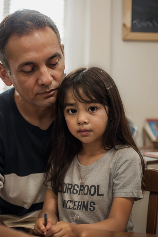 2. Photo Father and Daughter aged s, learning activity, showing Dad's attention and support for the 's education.