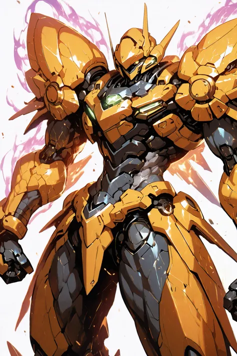 solo, silhouette, shadow of Female Mecha Suit, Feminine character, In A Yellow Mech, wallpaper quality, on a loading screen, solo, aura, (((From waist up))), ((Chest up)), (Female Body, Mechanical Appearance, wires for Hair), sinister stare, neon lighting,...