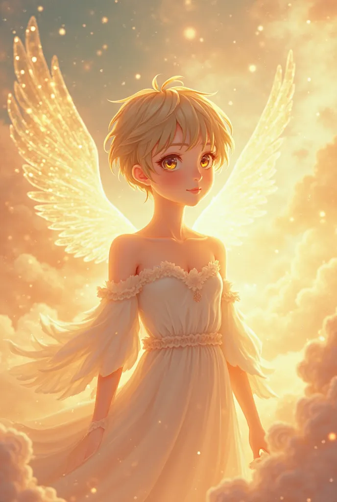 A charming anime boy age 19 background shoud be like golden heaven