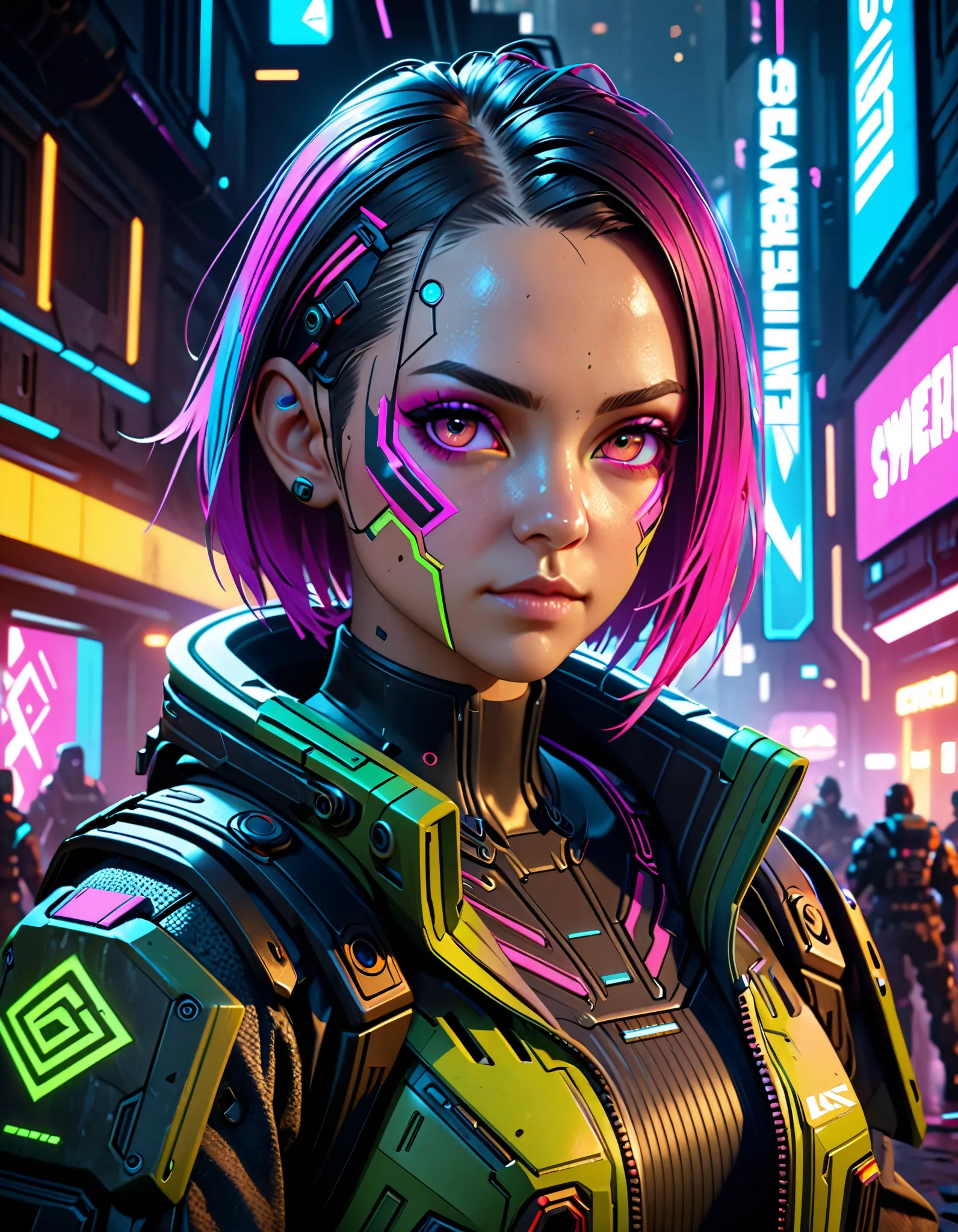 cyberpunk solider, 8 k, hd  illustration, symmetrical, substance 3rd person style, 2d character design concept, unreal engine 5, DAZ, hyperrealistic, octane render, cosplay, RPG portrait, dynamic lighting, intricate detail, summer vibrancy, cinematic  