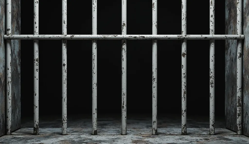 white caged bars against a pure black background 