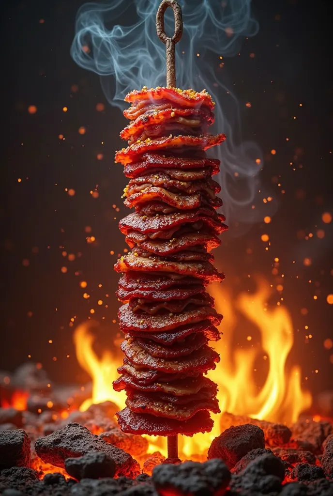 Doner kebab,fire,black and red color,Attractive and absolutely appetizing