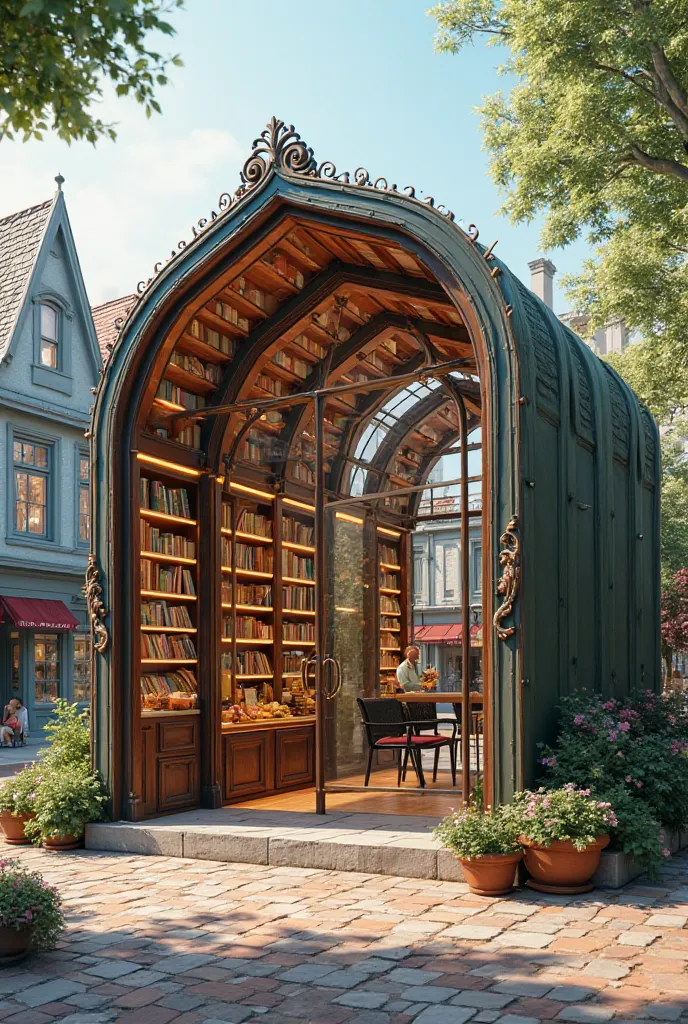 Book-shaped pavilion for a book shop, pavilion looking like a book 