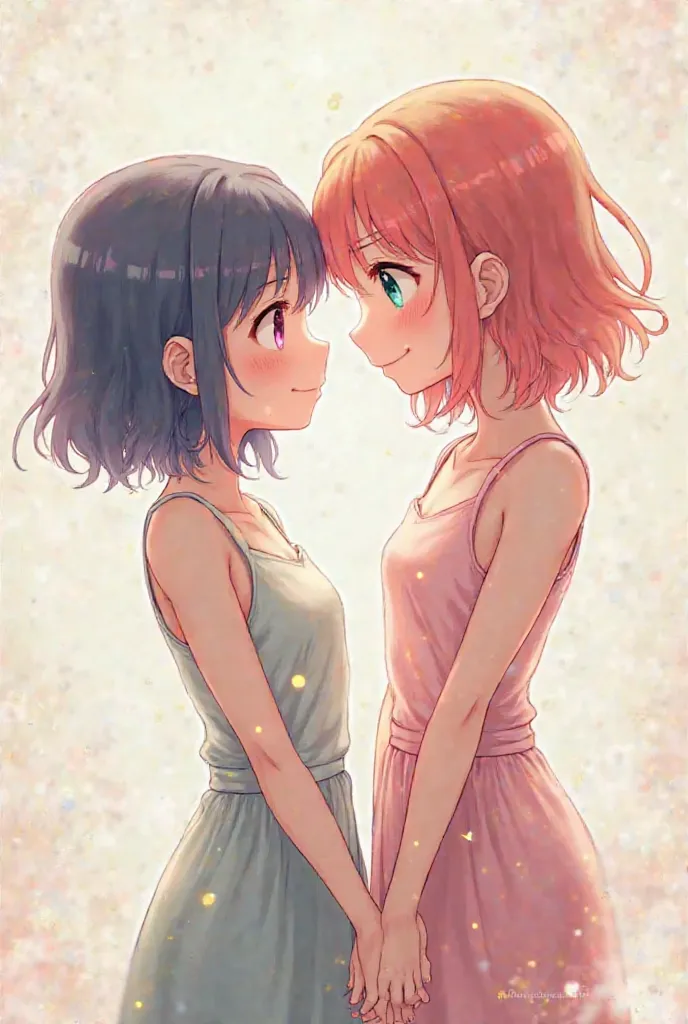 2 anime girls posing face to face together