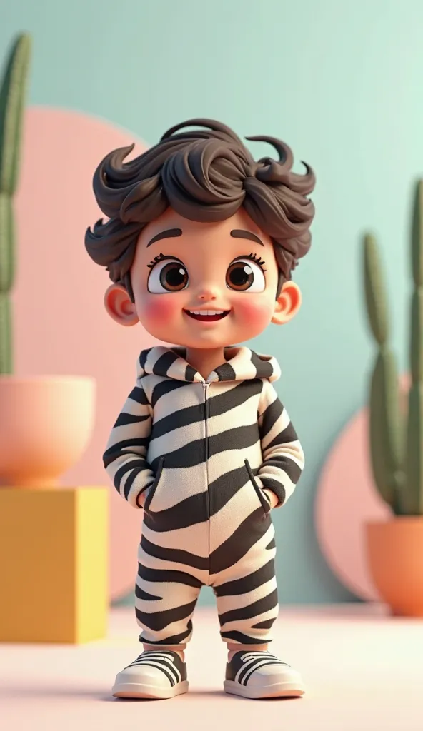 cute littel boy wearing a zebra  3d pixer style