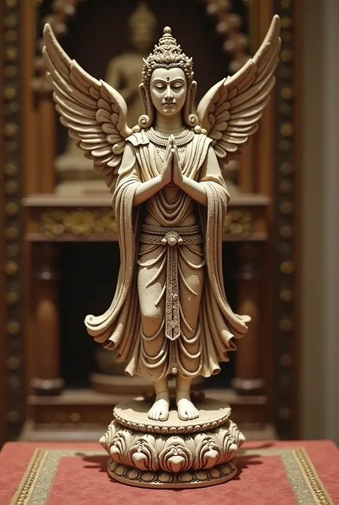 there is a small statue of a man holding a , tiny statue on display, displayed on an altar, resin statue, religious sculpture, 3d statue!!!, preserved museum piece, a statue, ((((exotic artifacts)))), angel doing yoga in temple, attractive male deity, high...